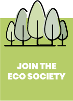 Green button saying join the eco society. There is an illustration above the text that is five trees.